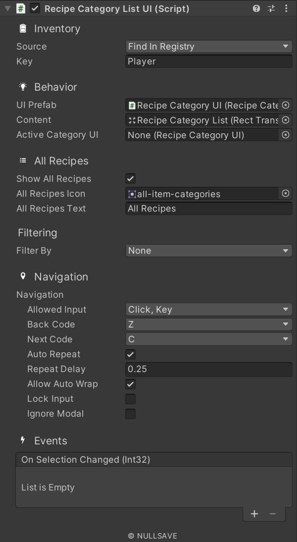 "Recipe Category List UI"