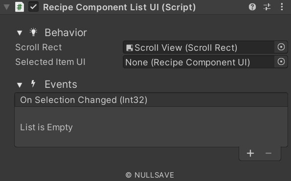 "Recipe Component List UI"