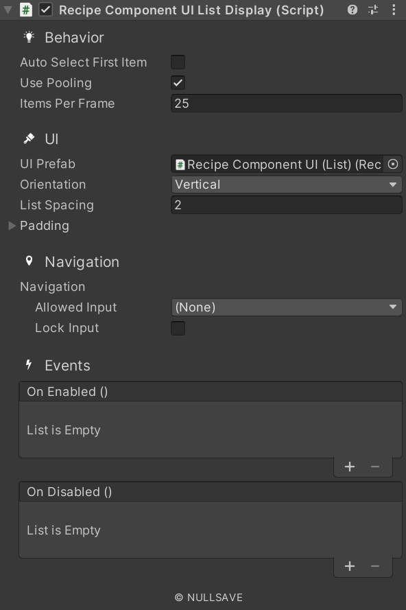 "Recipe Component UI List Display"