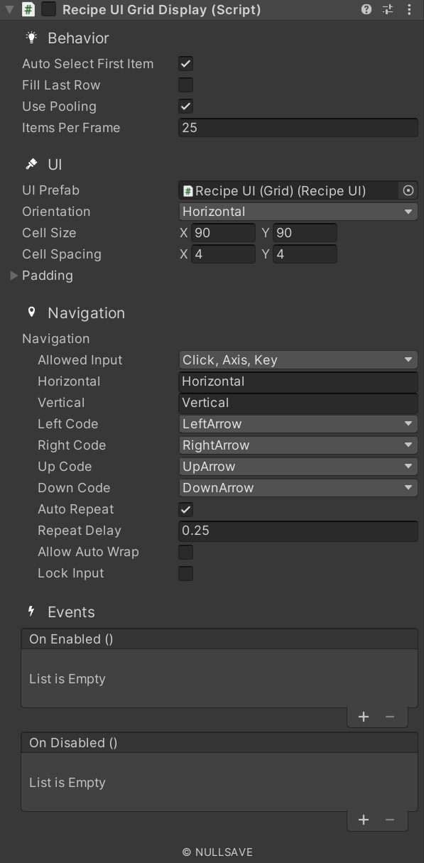 "Recipe UI Grid Display"