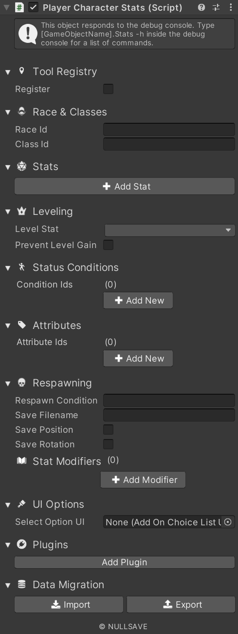 "Player Character Stats"